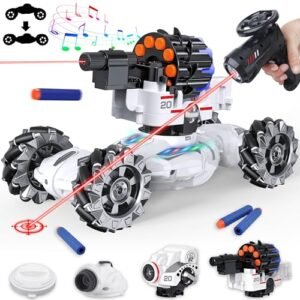 VWAHNANA Chase Elliott RC Car 4 Head Remote Control Tank Shoots Nerf Bullets Bubbles Spray with LED Light Music for Boys Kids Toy Gift