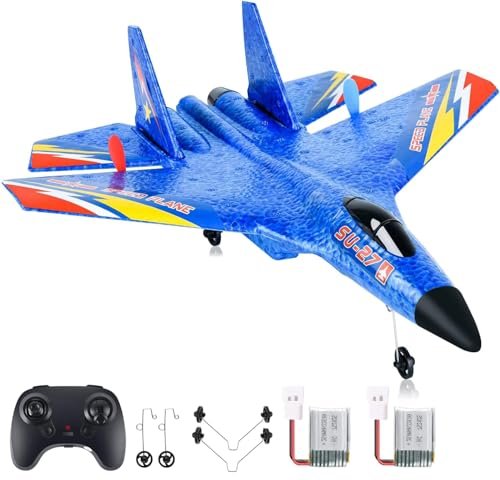 OUSEXI Blue RC Airplane with Foam Wings 2.4 GHZ 2 Channels Remote Control Aircraft for Beginners Includes 2 Batteries and Night Light