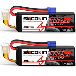 Socokin 6S Lipo Battery 22.2V 120C 5200mAh for Lowboy RC Truck Trailers and Other RC Models with EC5 Connector 2 Packs