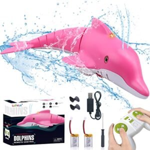LAFALA Dolphin Nitro RC Boat 2.4G High Simulation Pink Remote Control Toy for Swimming Pool Bathroom Fun Gift for Kids 6+ Years