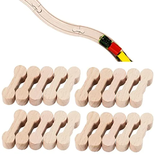 Hanaive 20 Pcs Wooden Dog Bone RC Car Track Connector Pack for Enhanced Wooden Train Set Construction