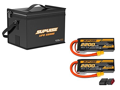 SUPULSE 2PCS 11.1V 3S 2200mAh 50C Lipo Battery with XT60 Plug and Lipo Bag with Shoulder Strap