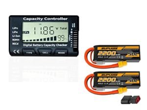 SUPULSE 2PCS 11.1V 3S 2200mAh 50C Lipo Battery with XT60 Plug and Digital Battery Capacity Checker for LiPo/Life/Li-ion/NiCd/NiMH Battery