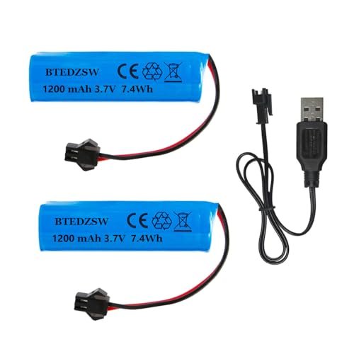 BTEDZSW 2 Pack 3.7V 1200mah Li ion Battery with USB Chargers SM 2P Plug for Best Nitro Fuel RC Cars Remote Control Toys DE50 DE55 TB202 E35 DE38 DE40 TM141