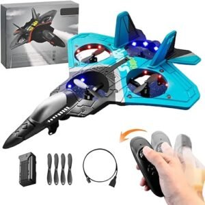 2025 V17 Jet Fighter Stunt Large RC Fighter Jet 2.4GHz Remote Control Airplane with 360° Stunt Spin and LED Lights Blue
