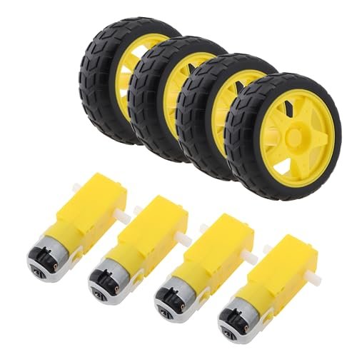 DiGiYes 4Set DC TT Motor Wheel Kit 4PCS DC Electric Motor 3-6V Dual Shaft Geared TT Magnetic Gearbox Engine with 4Pcs Plastic Car Tire Wheel