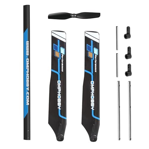 OMPHOBBY M2 EVO RC Helicopter Tail Blades Main Blades Tail Boom Main Shaft Feathering Shaft and Servo Swing Arm Accessory Sets White