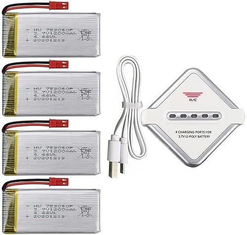 Accessories 4PCS 3.7V 1200mAh Lithium Battery with 4-in-1 Charger for SP650 Remote Control Drone