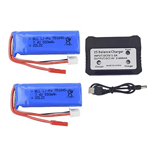 Sea Jump 2PCS 7.4V 550mAh Lithium Battery with 2 in 1 Charger for WLTOYS P929 P939 K979 K989 K999 K969 RC Cars