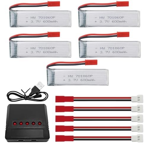 Sea Jump 5PCS 3.7V 600mAh Lithium Battery with 5 in 1 Balanced Charger for UDI WLtoys Syma Drones