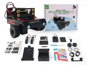 BUDDLETS Bot Robot Toy Kit Building RC Cars Beginners STEM Coding Robotic Toy Car Engineering DIY Building Kit with Voice Coding App Controlled Robot Black