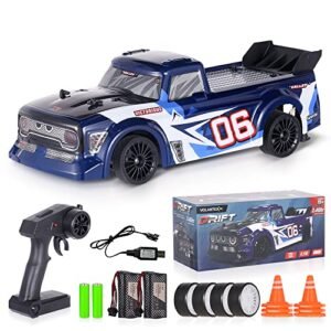 Goolsky RC Drift Car, 1:14 Scale Remote Control Racing Car, 4WD 25KM/H High Speed for Adults and Kids, 2.4GHz With LED Lights, Drifting Wheels, 2 Batteries and Roadblocks