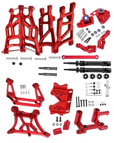 RCMYou 1/10 Slash 2WD Upgrade Parts Stainless Steel Drive Shaft Axles CVD Alloy Front Rear Arm Caster Block Steering Blocks Rear Stub Axle Carriers Shock Tower Bulkhead Red