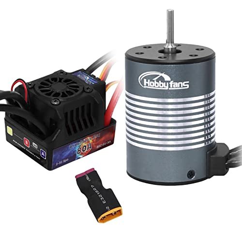 Hobby Fans Waterproof S3650 3500KV Brushless Motor 3.175mm Shaft with Upgrade 80A ESC Electric Speed Controller Combo Set for 1/10 RC Car Truck