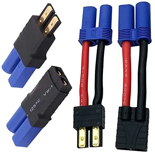 Traxxas RC Lipo Battery Charger Combo Adapter 2 Pairs Traxxas Plug to EC5 Male Female Connector with 12 Gauge 5cm Silicone Wire