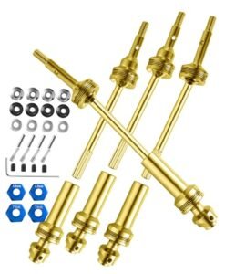 Rcarmumb CVD Upgrades Part for 1/10 Rustler VXL 4X4,Stampede VXL 4X4,Slash VXL 4X4,Platinum Ultimate,Hoss VXL 4X4 4WD RC,4PCS Alloy Front Rear Stainless Steel #45 Axle with Navy Blue Hex,Gold