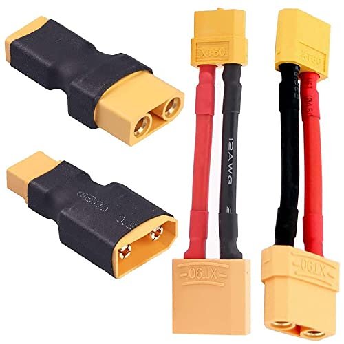 JIECHUN RC Diesel Engine Conversion Adapter 2 Pairs XT90 to XT60 Male Female Plug Connector with 12 Gauge 5cm Silicone Wire