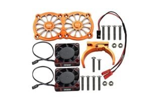 GPM Upgrades Aluminum 7075 T6 Motor Heatsink Dual Metal Frame Cooling Fan Adjustable Mount for 1/5 Kraton 8S BLX Monster Truck ARA110002 ARA5810 1/5 X MAXX XO 01 RC Cars Orange