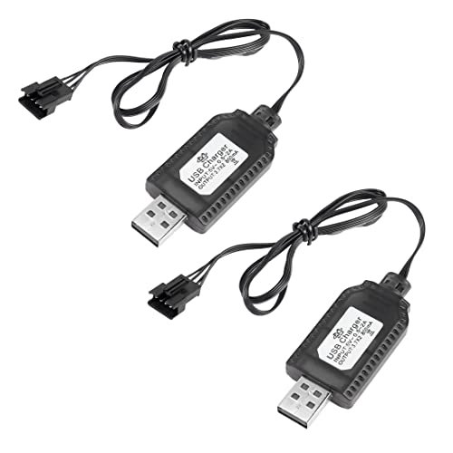 YACSEJAO 2 Pack 7.4V USB Charger Cable with SM 4P Plug Connector for LiPo Battery Model RC Truck Kits