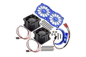 GPM Upgrades Aluminum 7075 T6 Motor Heatsink with Dual Cooling Fan for RC 1/5 Monster Truck ARRMA Kraton 8S BLX and Traxxas X Maxx XO 01 Blue