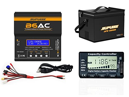 SUPULSE Lipo Battery Charger B6AC Professional Balance Charger Discharger with Lipo Battery Safe Bag and Checker