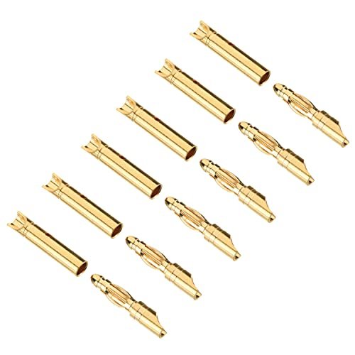 Juvielich 10 Pairs 2mm Gold Plated Banana Plugs Connector for RC Battery ESC Motor 12.44mm Length