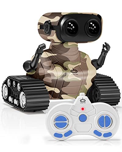 WeWi HLTH Transforming RC Robots Rechargeable Remote Control Robot Toys for Kids with Music LED Eyes and 360° Rotation Camo Yellow