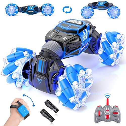 Powerextra Remote Control Car with RC Car Snow Chains Gesture Sensing RC Stunt Car for Kids Aged 6 12
