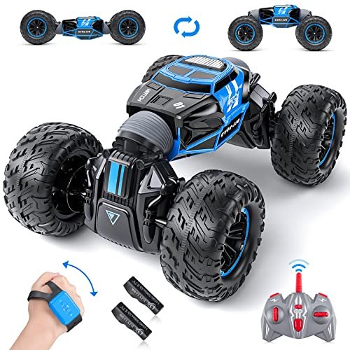 Powerextra 1/5 Scale 4WD RC Stunt Car Gesture Sensing Remote Control Toy with Two Batteries for Kids and Adults