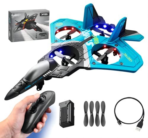 V17 Jet Fighter Stunt RC Airplane 2.4GHz Remote Control Airplane with 360 Stunt Spin and LED Lights for Adults and Kids