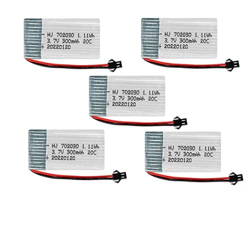 OooSure 5 Pack 3.7V 300mAh 20C 702030 Rechargeable Lithium Batteries with XH2.54 Connector for RC Drones Toys and Remote Control Devices