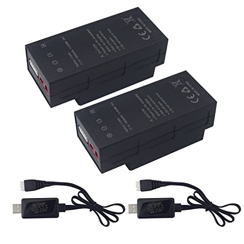 PUOO 2PCS 11.1V 1050mAh 3S Lithium Battery and USB Charging Cable for MJX H16 Series Remote Control Cars