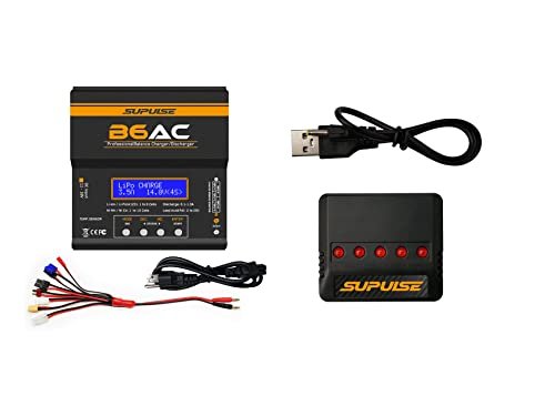 SUPULSE Lipo Battery Charger 1-6S AC/DC 80W and Lipo Battery Charger DC 3.7V 1S 1 Cell RC Charger Micro 5 Ports with LED Indicator