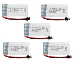OooSure 5 Pack 3.7V 500mAh 25C 752540 Rechargeable Lithium Batteries with XH2.54 Connector for RC Drones Toys and Remote Control Vehicles
