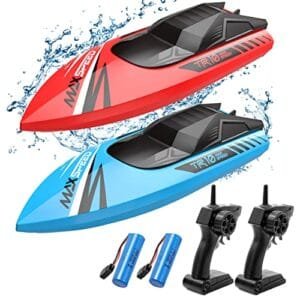 TOLLCY RC Boats for Kids 2Pack with Rechargeable Batteries for RC Boats 2.4 GHz Fast Racing Boat Toys for Pools Lakes Rivers