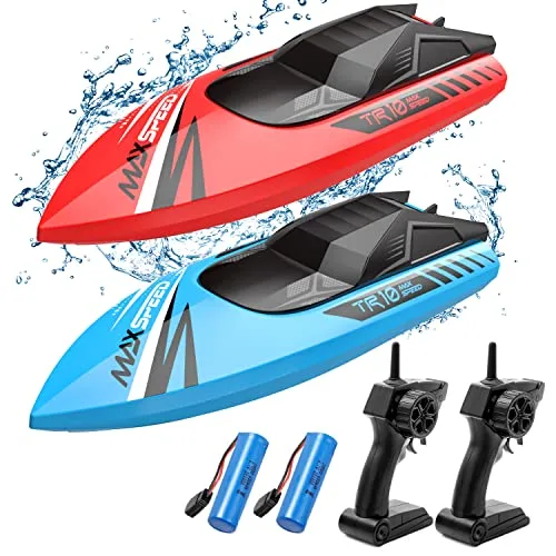 TOLLCY RC Boats for Kids 2Pack with Rechargeable Batteries for RC Boats 2.4 GHz Fast Racing Boat Toys for Pools Lakes Rivers