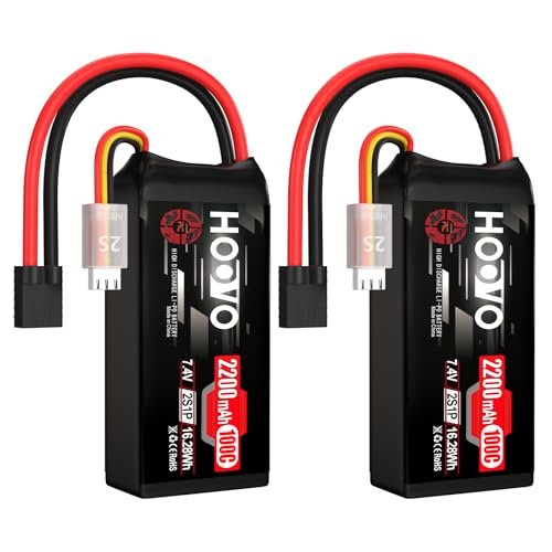 HOOVO 2S 2200mAh 100C 7.4V Shorty Lipo Battery with TR Connector for RC Helicopter FPV Racing Drone and Quadcopter 2 Pack