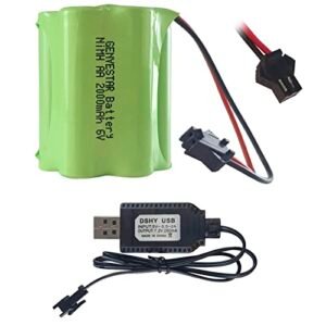 GENYESTAR 6V 2000mAh Ni MH AA Rechargeable Battery Pack with SM Connector and USB Charger Cable for Solar Outdoor Lights Security Lights RC Cars