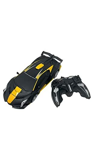 SHNRASAR 1/18 Scale Flying RC Heli Transform Car Robot Remote Control Toy with 360 Degree Rotating Drifting for Boys 6+ Yellow