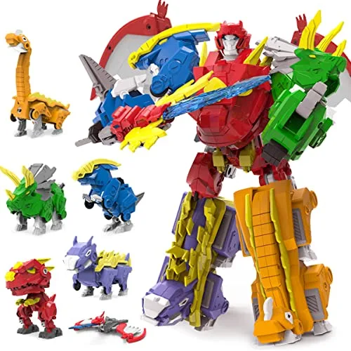 Wenbeier Pilot Figures for RC Airplanes 6-in-1 Dinosaur Robot Toy for Kids Ages 6 7 8 9