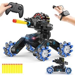 Kjyapoe RC Tank Car Soft Bullet Remote Control Stunt Drift Vehicle Hand Gesture Sensing Rechargeable Toy for Kids Boys Adults Blue