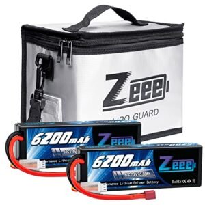Zeee 2S Lipo Battery 6200mAh 7.4V 60C Hard Case with T Connector and Fireproof Safe Bag