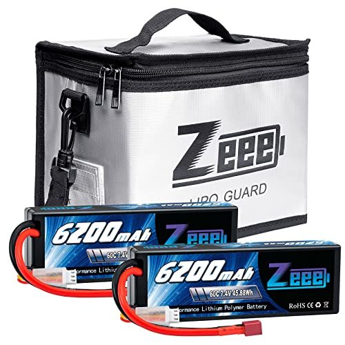 Zeee 2S Lipo Battery 6200mAh 7.4V 60C Hard Case with T Connector and Fireproof Safe Bag
