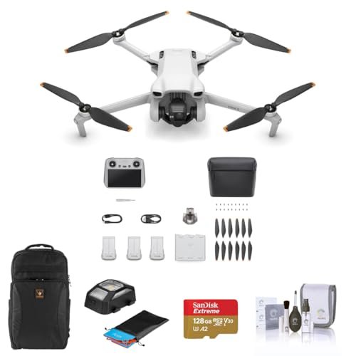DJI Mini 3 Drone Fly More Combo with RC Remote Controller Bundle 128GB microSD Card Backpack Anti Collision Light Foldable Landing Pad Cleaning Kit