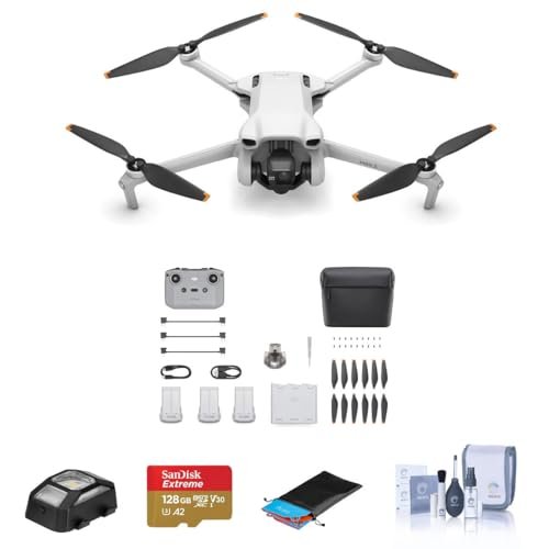DJI Mini 3 Drone Fly More Combo with RC-N1 Controller Bundle with 128GB microSDXC Memory Card, Strobe Anti-Collision Light, Foldable Landing Pad Pro, Cleaning Kit