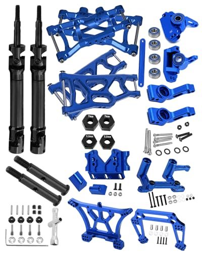 Rcarmumb 1/10 Rustler 2wd VXL Upgrade Parts Set Including Drive Shaft CVD Axles Alloy Caster Block Steering Blocks Stub Axle Carriers Suspension Arm Steering Bellcranks Shock Tower Bulkhead in Navy Blue