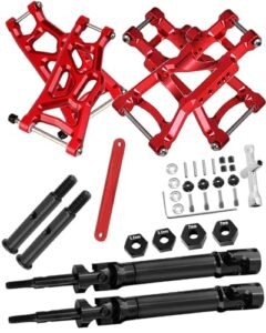 HopsupRC RC Suspension 101 Upgrade Kit for 1/10 Rustler VXL 2WD Stampede VXL 2WD Alloy Front Rear Suspension A Arms Stainless Steel Drive Shaft CVD Rear Driveshaft CVD Front Axles Red