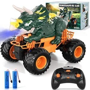 Bennol RC Dino Monster Truck Toy for Kids 2.4GHz Remote Control Dinosaur Car with Light Sound Spray All Terrain Electric Vehicle Gift for Boys Girls Ages 3 4 5 6 7 8 10 12