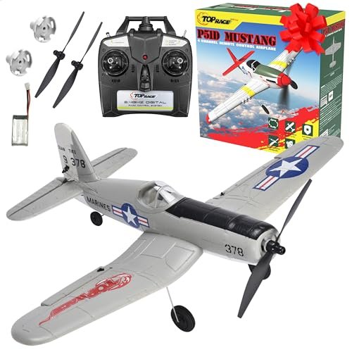 Top Race RC Plane 4 Channel Remote Control Airplane Ready to Fly Advanced Foam Construction P51 Mustang Model 4.3x15.7x11.8 Inches