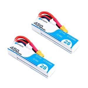 BETAFPV 2pcs 450mAh 7.4V 45C 2S Lipo Battery with XT30 Plug Ideal for ARF Trainer RC Plane and 2S Brushless Whoop Drones